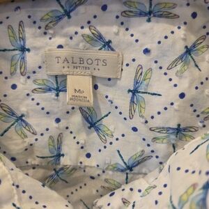 Talbots Dragon Fly Long Sleeve Button Shirt - Size Medium Petitie White Women